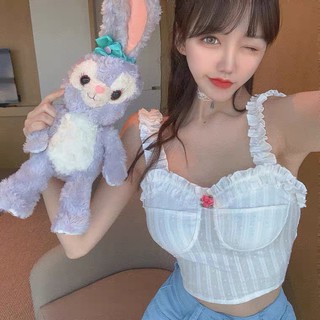 Áo hai dây đi du lịch đi biển - Áo croptop trắng cúp ngực hai dây bảng to