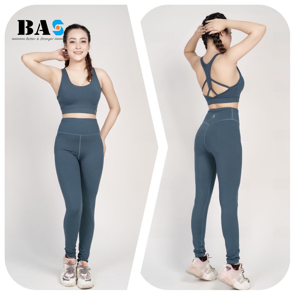 Set đồ tập gym yoga thiết kế BAS bra 2 lớp hở lưng phối legging dài cạp cao năng động - S40038