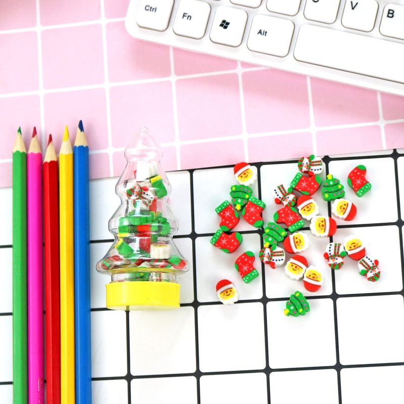 Tẩy mini Bình sữa, cây thông, quả cầu, hình ống