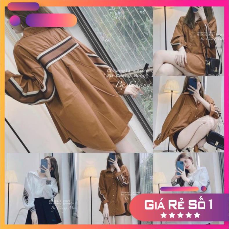 Áo Sơ Mi Nâu Form Thụng Kiểu Dáng Unisex Phối Viền Chữ Siêu Hot 2022