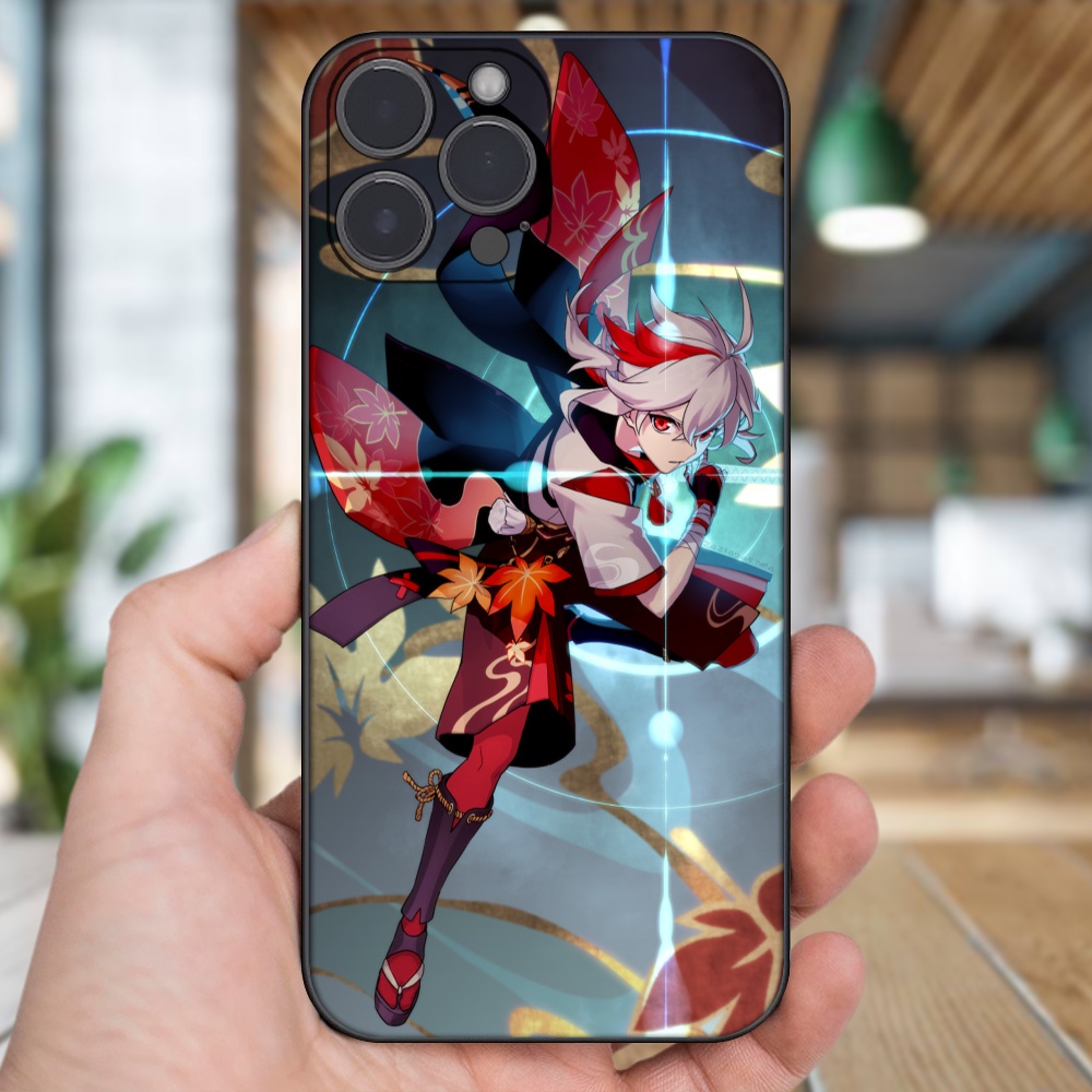 Ốp lưng iPhone 13 Pro Max dẻo đen cạnh vuông in hình Kazuha Genshin Impact