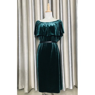 Đầm váy nhung màu xanh tay ngắn - khánh mi shop