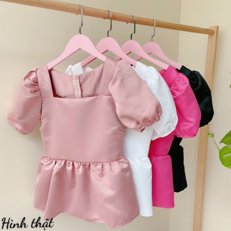 Áo kiểu peplum tay bồng cao cấp chất dày bóng đẹp