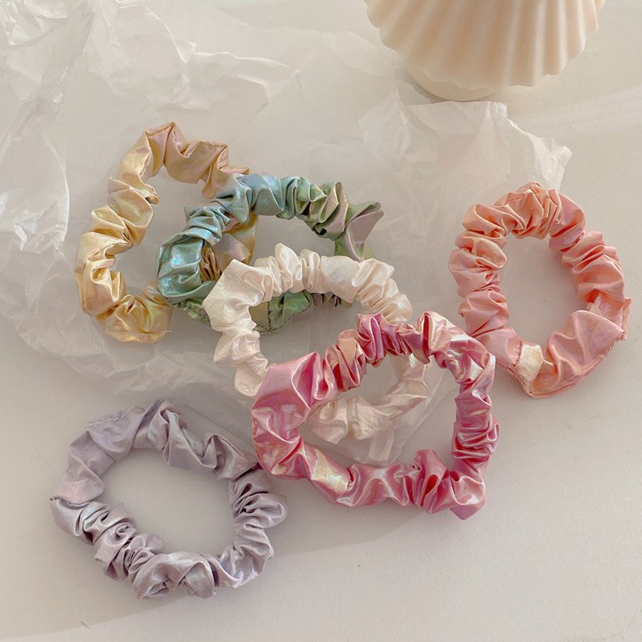 Scrunchies Cột Tóc Vải Hologram Mermaid Nhiều Màu 2 Size Lớn Nhỏ