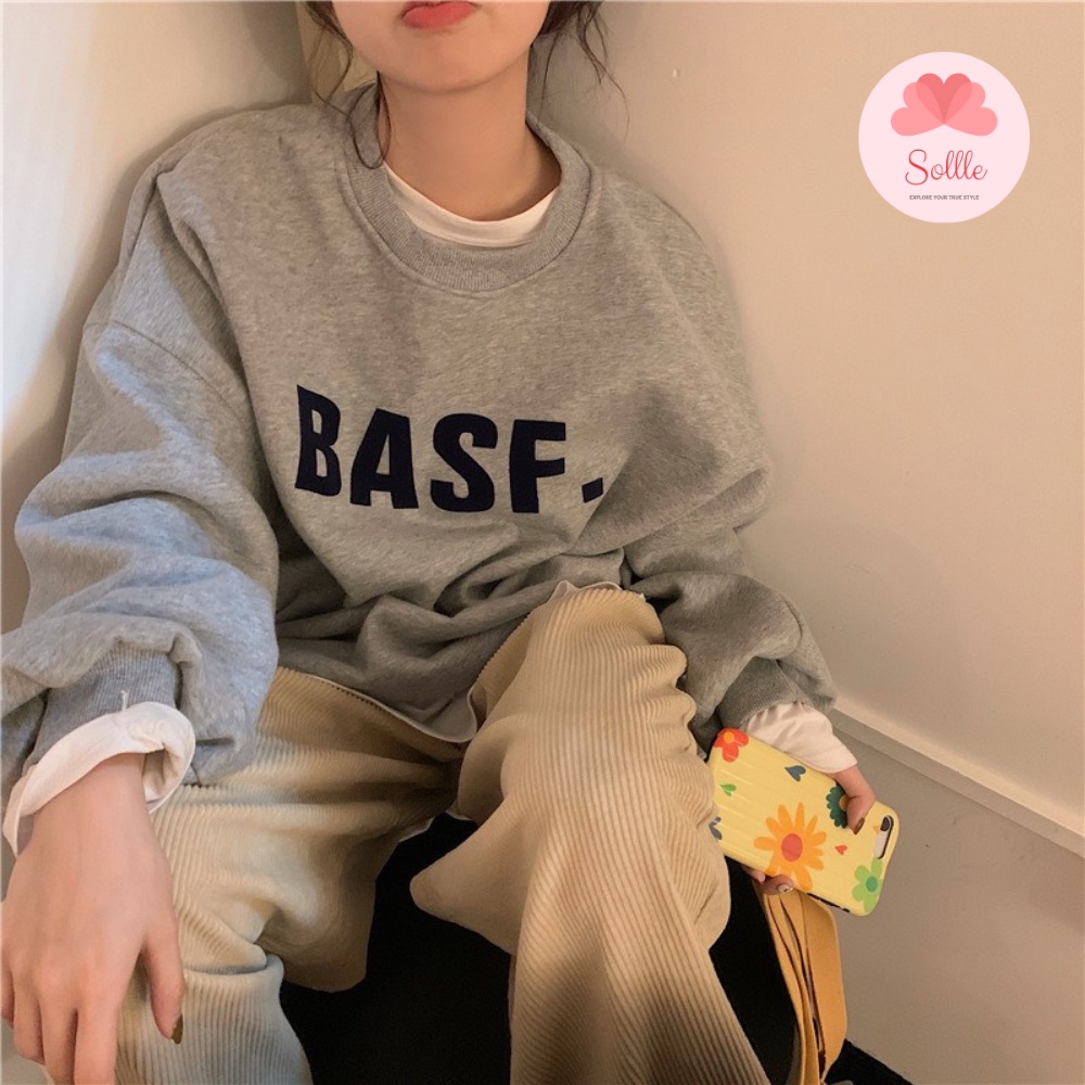 Áo nỉ sweater lót bông ấm đẹp form rộng unisex oversize in chữ BASF Hàn Quốc Sollle