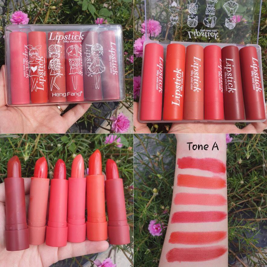 🌈🥑🍑 Set 6 Cây Son Sáp Siêu Lì Và Mịn Môi Lipstick  N0.H134 Silky Vivid Color Hengfang Cute Hột Me-W65-D14T4 | BigBuy360 - bigbuy360.vn