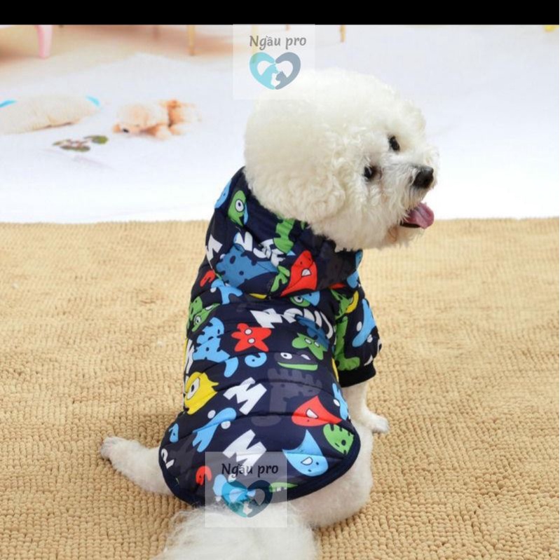 Quần áo chó mèo mặc Thu Đông , Áo phao lót bông cho thú cưng hoạ tiết hình thú cao cấp full size S đến Size XXL