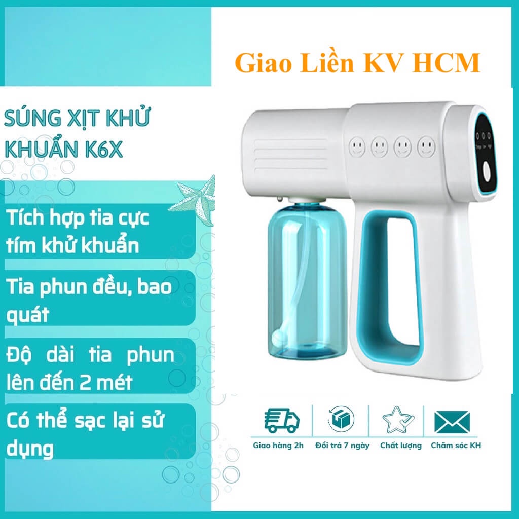 🔥BẢO HÀNH 12 THÁNG🔥Súng Khử Khuẩn Phun Xịt Khử Sát Trùng Nano K6X Hàng Chuẩn In Laser 6 Mắt UV