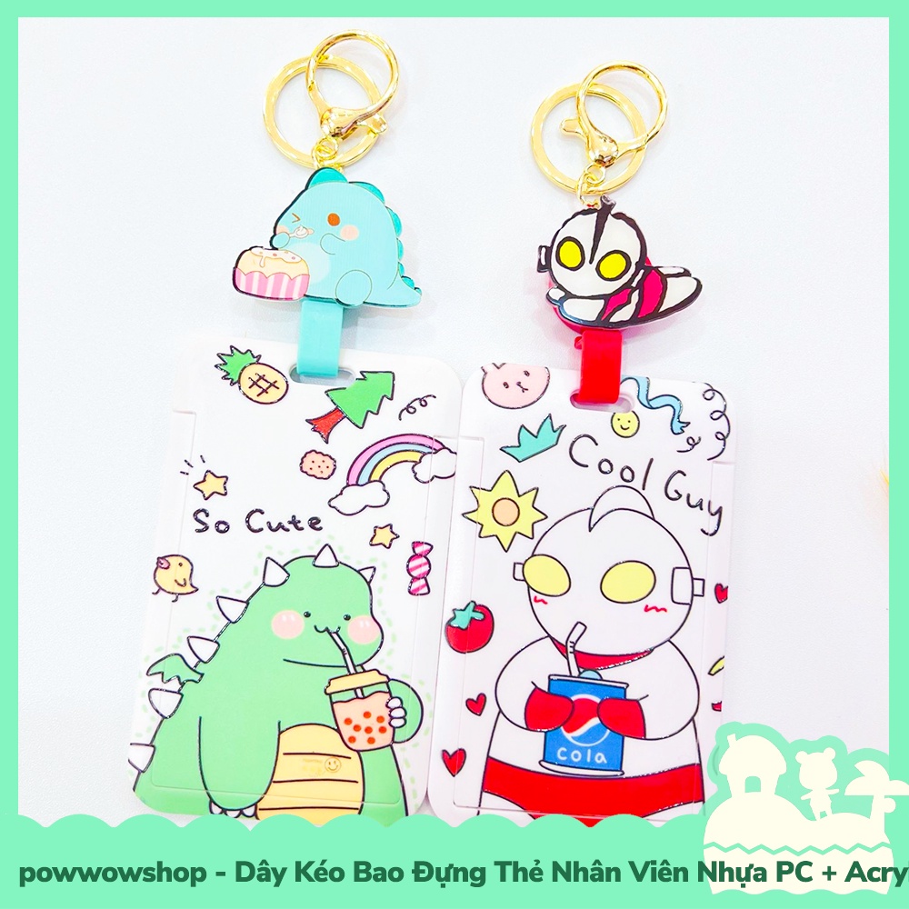 [Sẵn VN - Hỏa Tốc] Dây Kéo Bao Đựng Thẻ Nhân Viên Nhựa PC + Acrylic Mẫu Nhân Vật Hoạt Hình Dinosaur &amp; Milk Tea