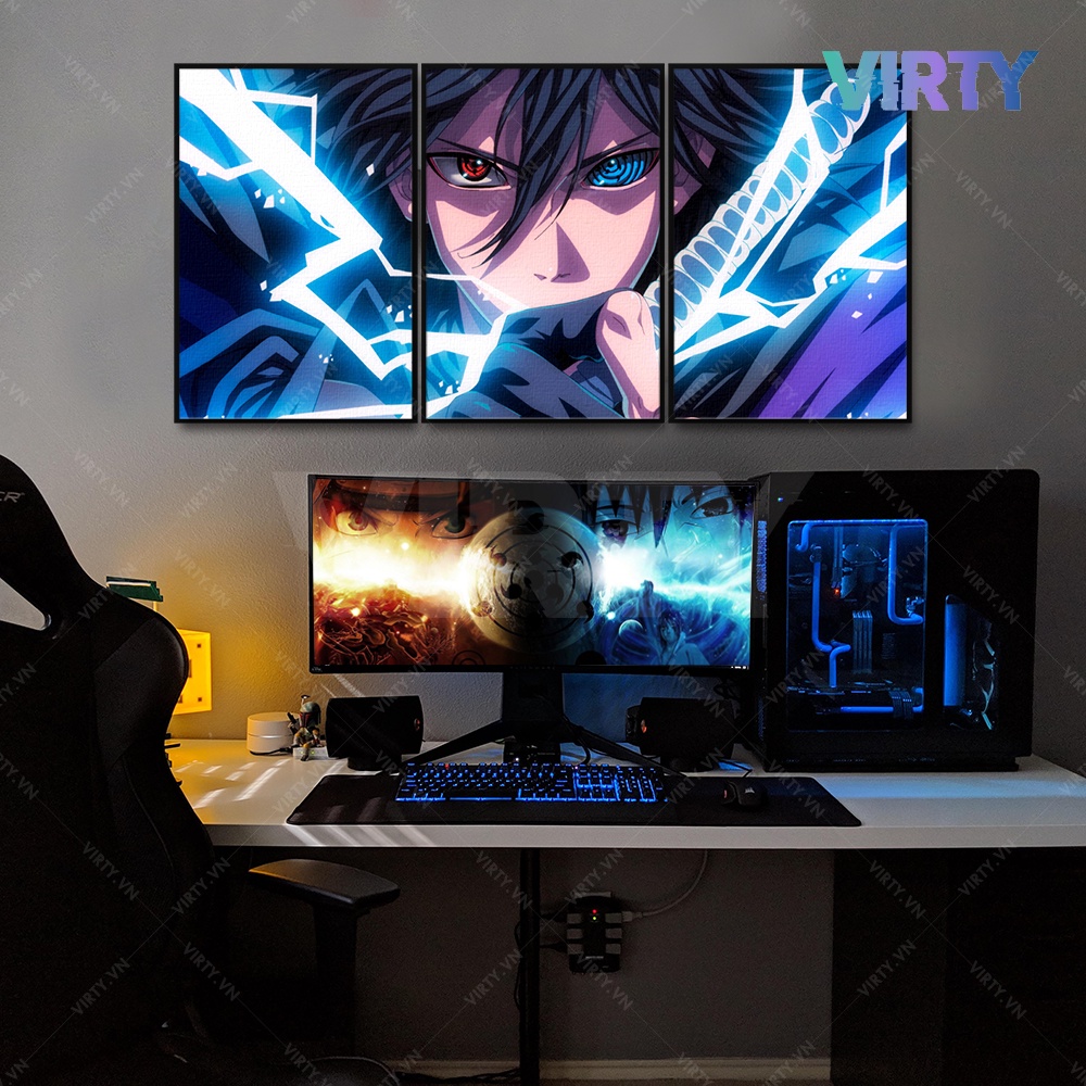 Bộ 3 Tranh treo tường anime NARUTO kèm khung composite VIRTY Tranh Canvas decor phòng ngủ, phòng làm việc