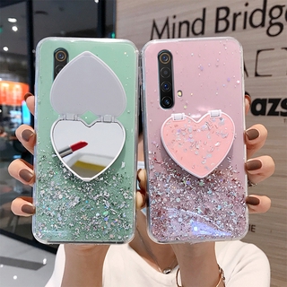 Ốp điện thoại silicon đính kim tuyến gắn gương hình trái tim cho Realme 5 6 7 Pro 5i 6i 7i XT