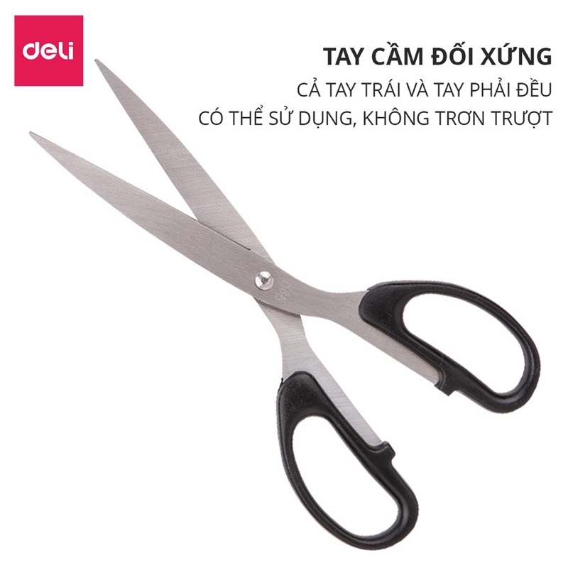 Kéo cắt giấy Deli 6009 – 6010 Binkids kéo văn phòng 2 màu đen đỏ hàng chính hãng TB21