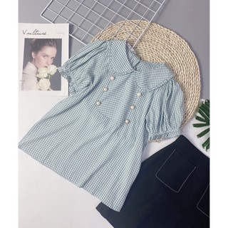 Áo kẻ cổ sen 6 cúc