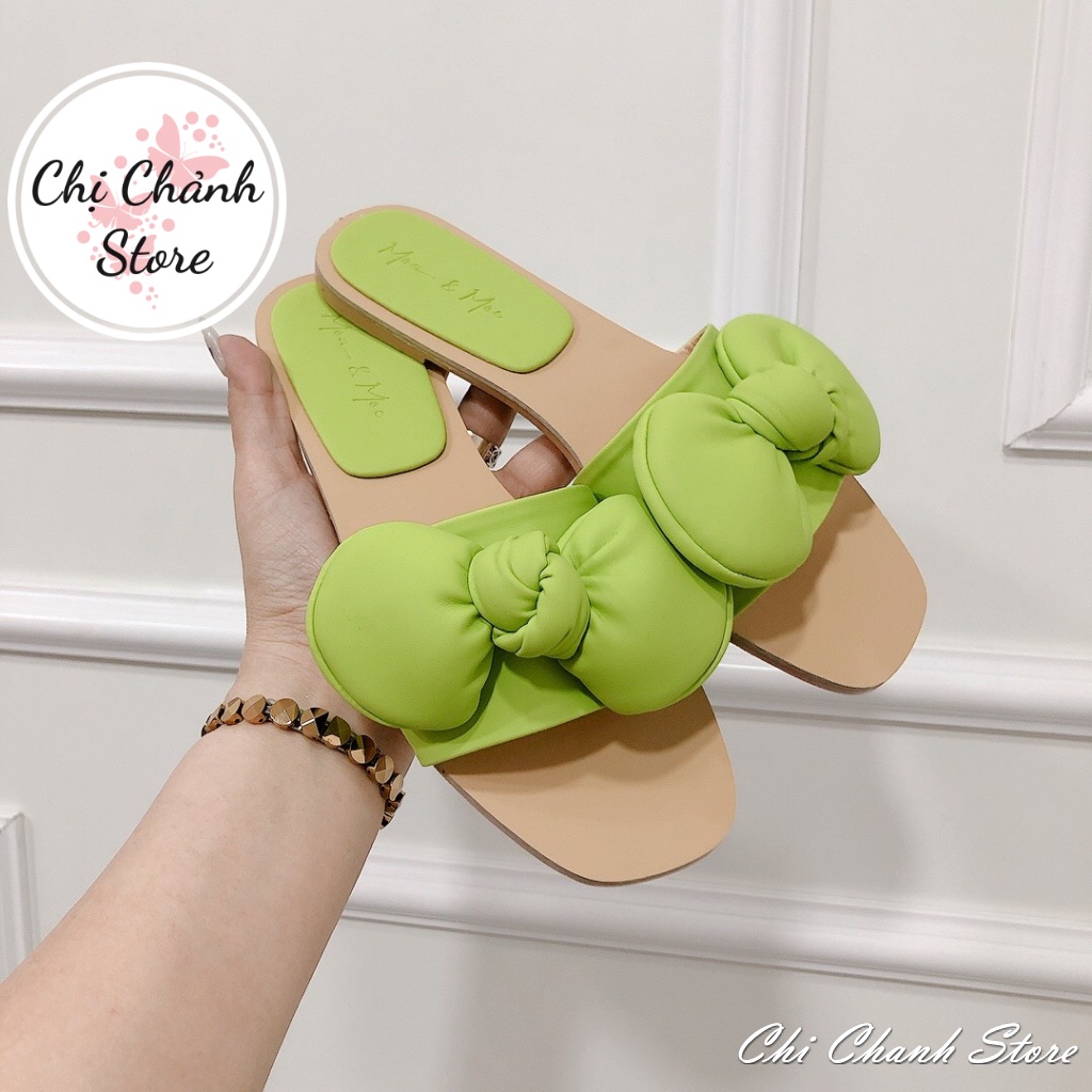 Dép Đế Bệt Liền Đế Quai Nơ Thắt Mềm Chất Da Mịn Đi Êm Lên Chân Cực Xinh - Chi Chanh Store