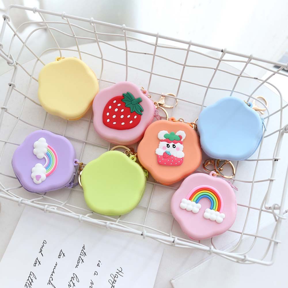 Túi đựng tiền xu/tai nghe mini bằng silicon họa tiết hoạt hình có khóa kéo tiện dụng cho nữ