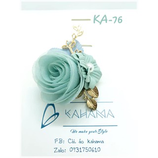 Cài áo hoa vải voan lưới, đính cành mạ kim, màu xanh mint- KA76