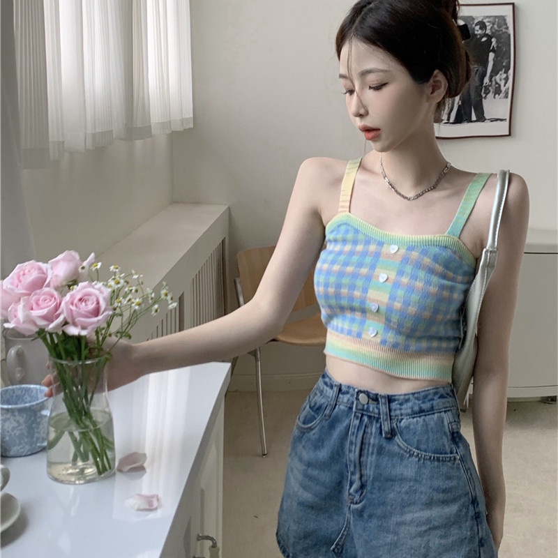 Áo Yếm Dệt Kim Nhiều Màu Sắc Thời Trang Mùa Hè Cho Nữ