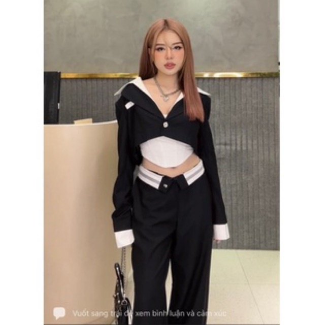 Set áo quây kèm vest lửng quần suông mai phương bùi
