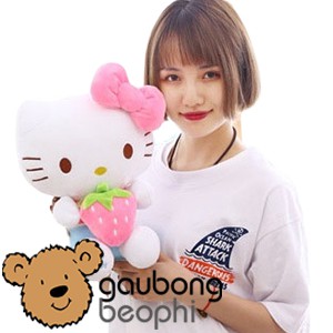 GẤU BÔNG KITTY ÔM DÂU SIZE 30CM