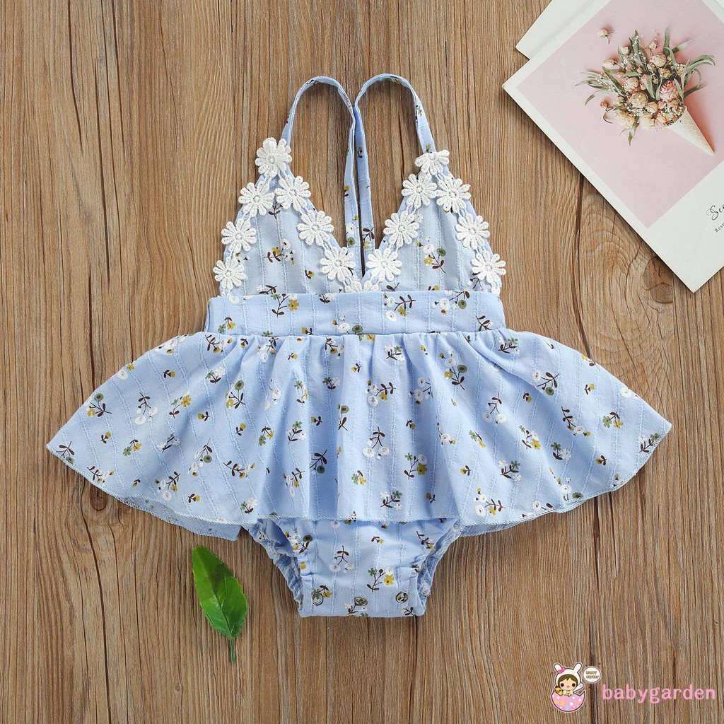 Bộ Áo Liền Quần Hai Dây Cổ Chữ V Hở Lưng In Hoa 3 Màu Tùy Chọn Thời Trang Mùa Hè Cho Bé Gái 0-24 Tháng Tuổi