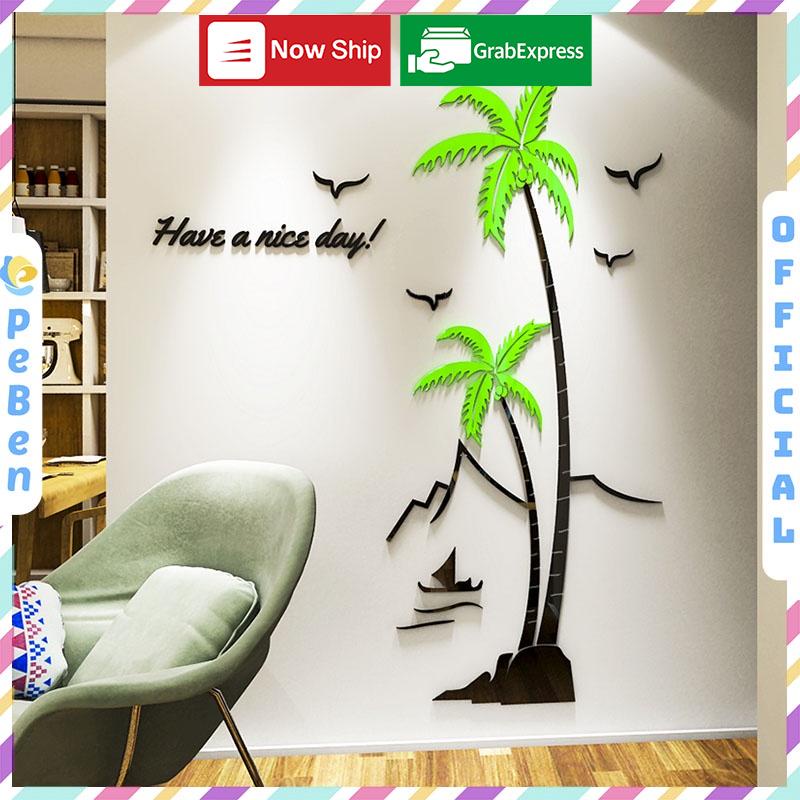 Tranh dán tường mica 3d decor khổ lớn phong cảnh biển cây dừa Nhiều Size - EPeBen