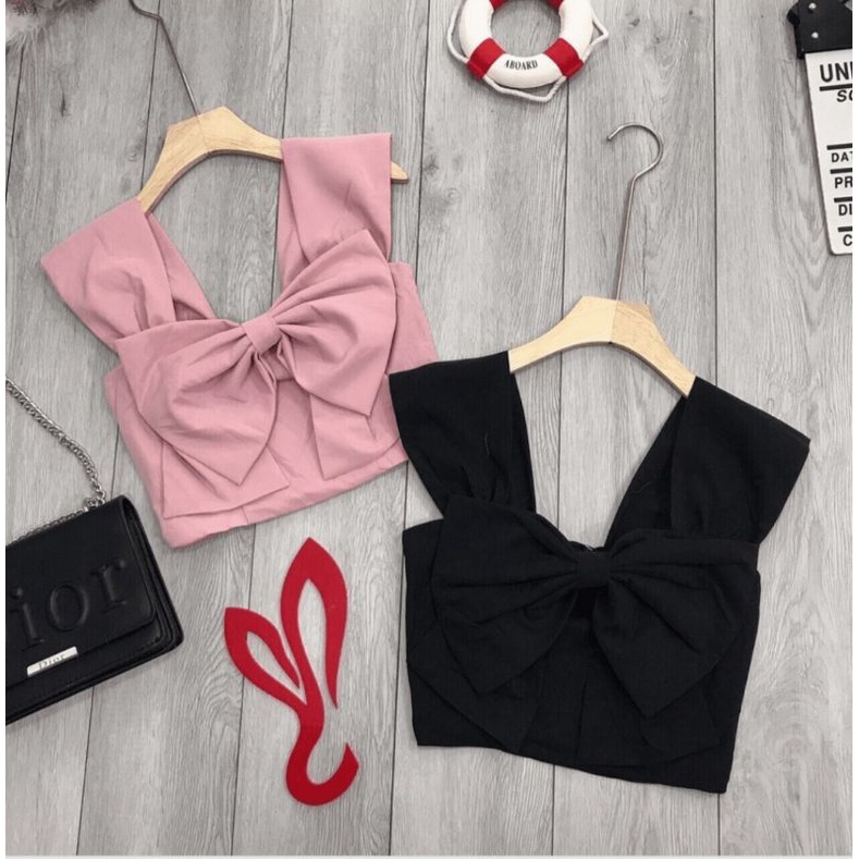 Áo hai dây bảng to croptop thắt nơ trước, áo kiểu croptop