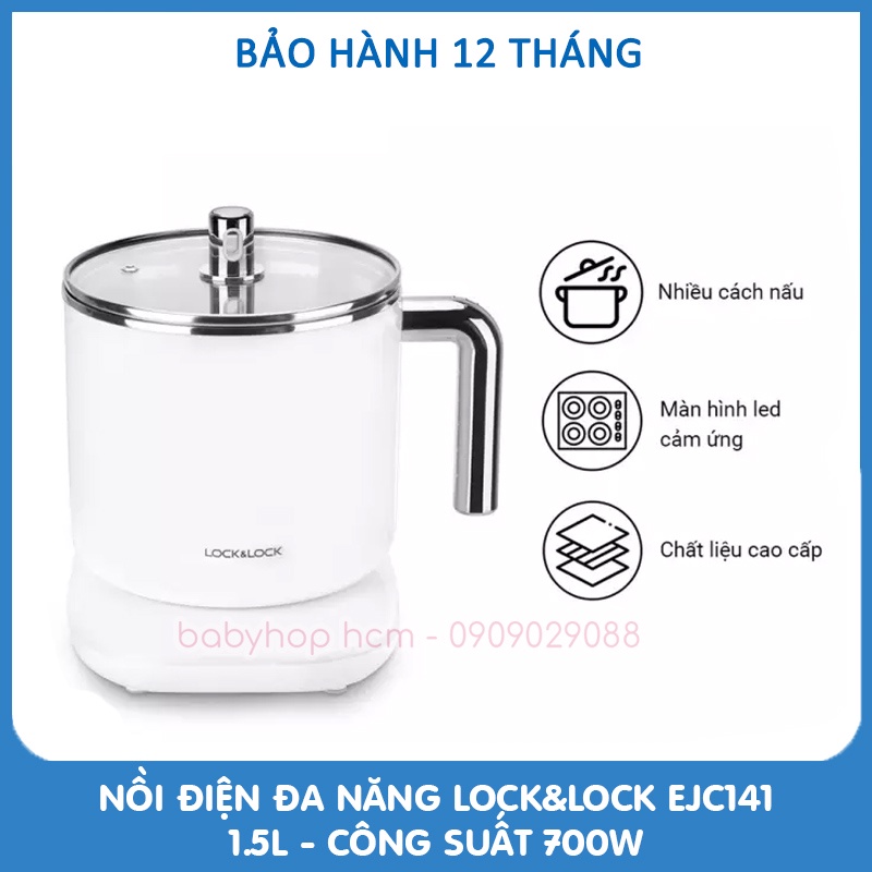 [BH 12 Tháng] Nồi Điện Đa Năng Lock&amp;Lock EJC141 (1.5 Lít) Công suất 600-700W màu trắng