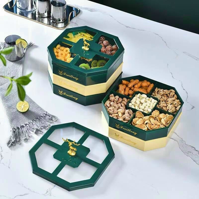 Hộp Đựng Mứt Tết Phong Cách Bắc Âu; Khay Đựng Mứt 3 Tầng Chia Nhiều Ngăn để Bánh kẹo, hạt dưa,trái cây sấy khô-Home mart