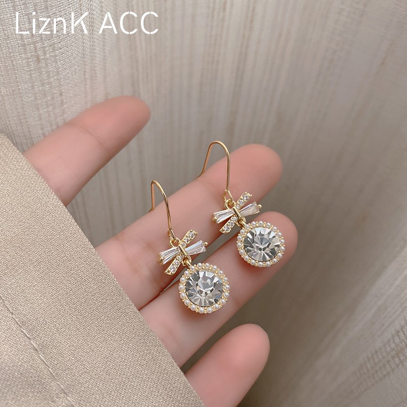 Bông Tai Hình Nơ Đính Ngọc Trai Sang Trọng Phong Cách Hàn Quốc Cổ Điển Thời Trang Cho Nữ