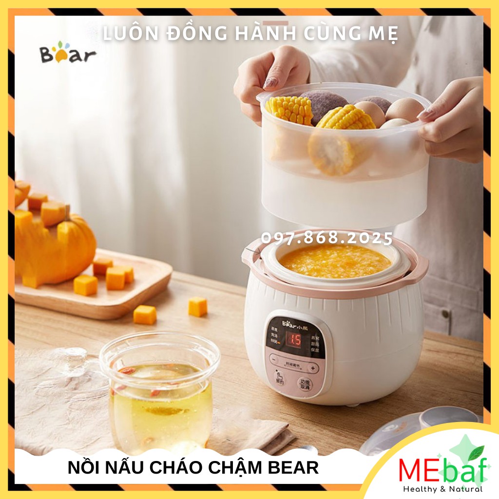 Nồi nấu cháo ninh hầm cách thuỷ cho bé Chính Hãng Bear B08C1 (vừa nấu vừa hấp củ quả, trứng.. ) Nồi ăn dặm cho bé