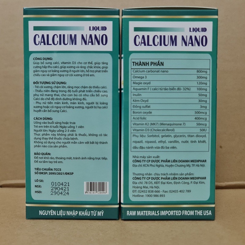 Bổ sung canxi, chống còi xương, loãng xương - Hộp 100 viên - Liquid Calcium Nano | BigBuy360 - bigbuy360.vn