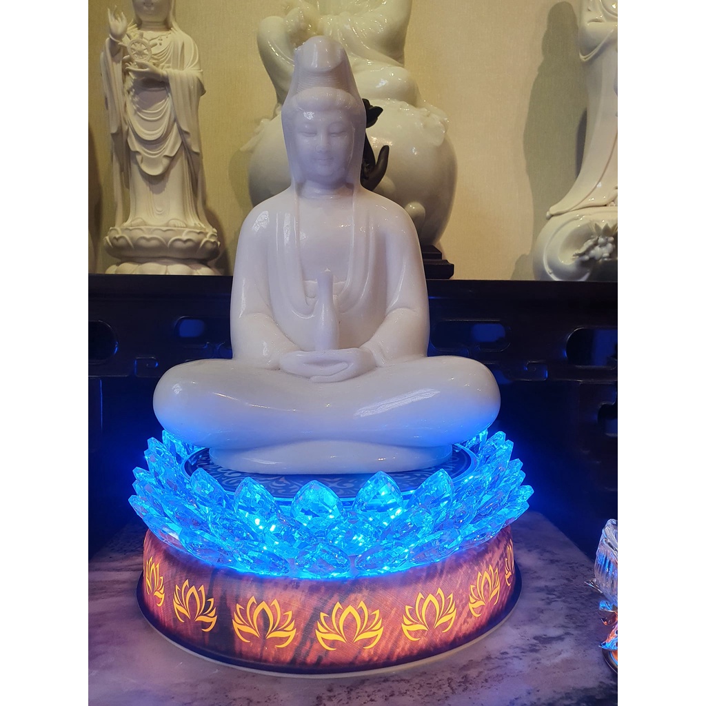 Đài hoa sen cao cấp mặt nhựa, cánh pha lê, đèn Led