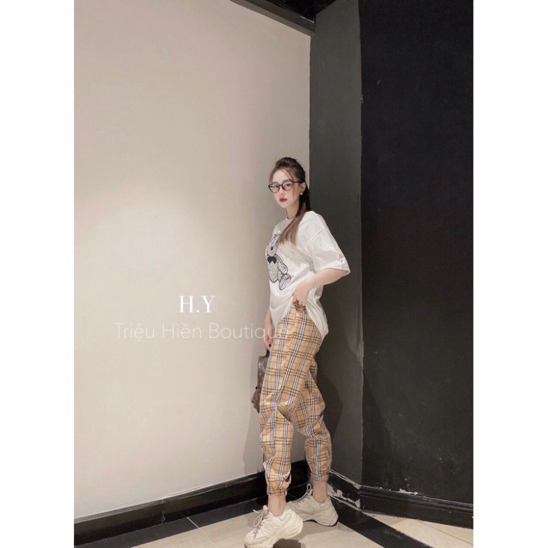 Sét Bộ Thể Thao Quần Kẻ Áo Phông Gấu