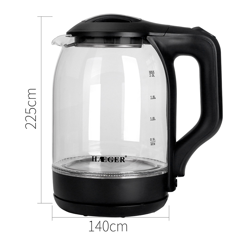 Ấm Siêu Tốc HAEGER Dung Tích 2 Lít Ấm Siêu Tốc Thủy Tinh Trong Suốt Công Suất 2000W