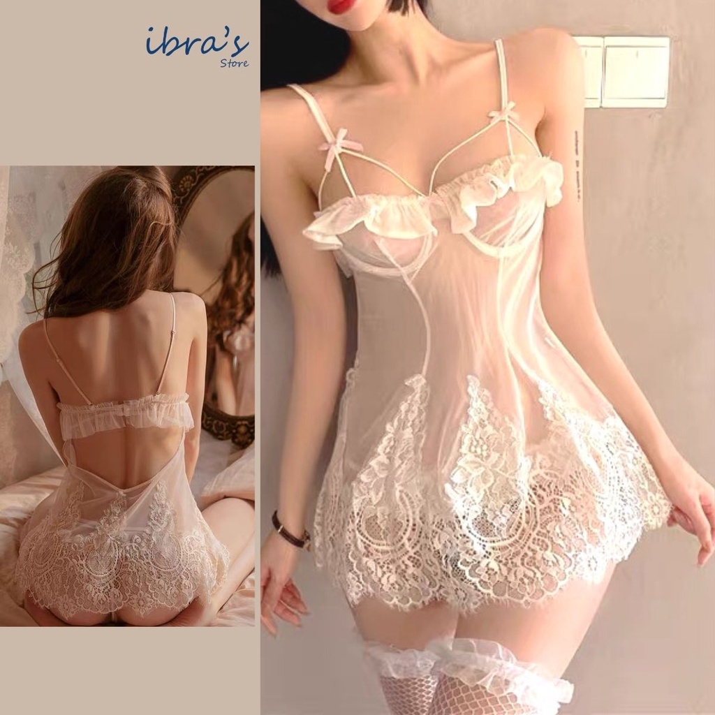 Váy Ngủ Sexy Gợi Cảm Xuyên Thấu iBRA'S STORE Đồ Ngủ Sexy Nữ Ren Lưới Mỏng Quyến Rũ Nóng Bỏng Kèm Quần Lót Lọt Khe V4