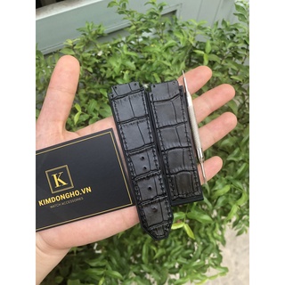 Dây đồng hồ HUB màu đen dạng kẻ chéo có lót da bên ngoài ảnh thật 100%