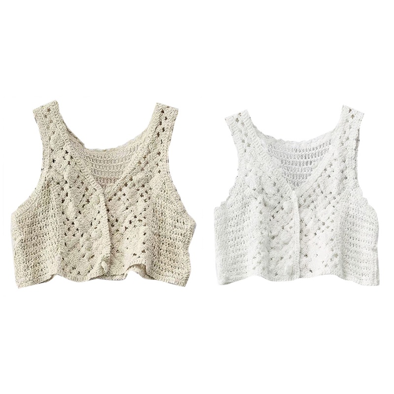 Áo khoác eo cardigan sweater dệt kim không tay cổ chữ V cài nút phối ren hoa cổ điển giản dị cho nữ