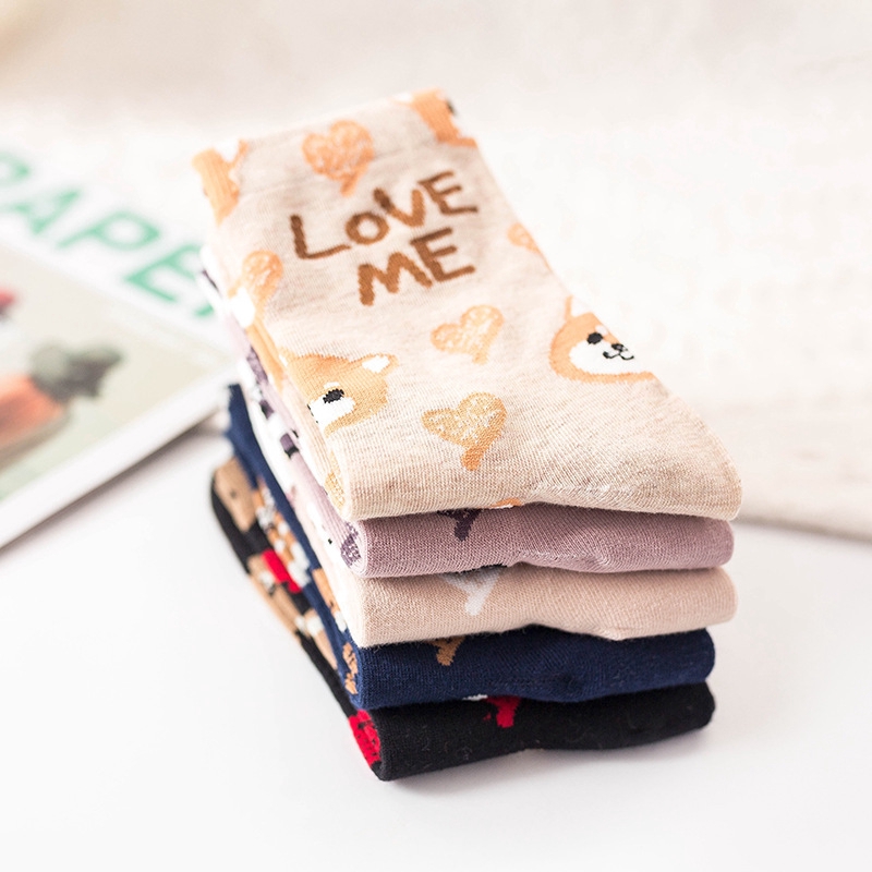 Cute Cartoon Bear Print Girls Socks New Fashion Kawaii Animal Colorful Mid-calf Length Women Socks Cotton Alphabet Love Soxes