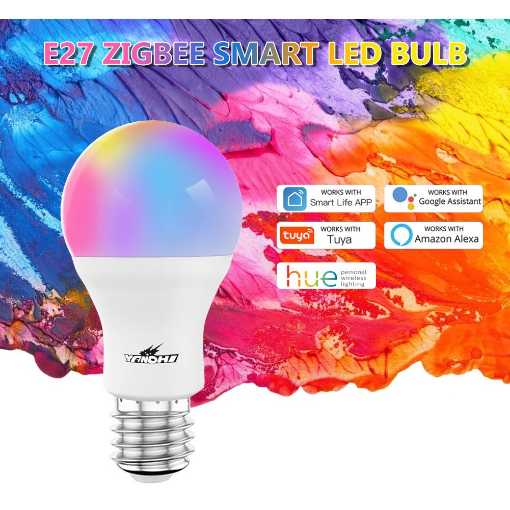 YANDHI Tuya Zigbee 3.0 Smart E27 LED Light Bulb Smart Life APP Remote Control Lamp RGB+W+C Dimmable Work with Alexa Google Assistant Automation