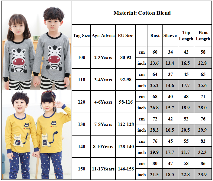 Children Cotton Pajama Set Long Sleeve Cartoon Cute Boys Underwear