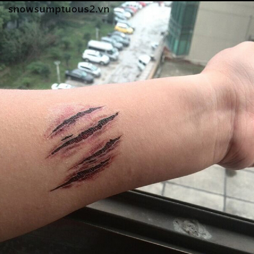 Bộ 3 Hình Xăm Dán Vết Sẹo Zombie 3D Hóa Trang Halloween Độc Đáo