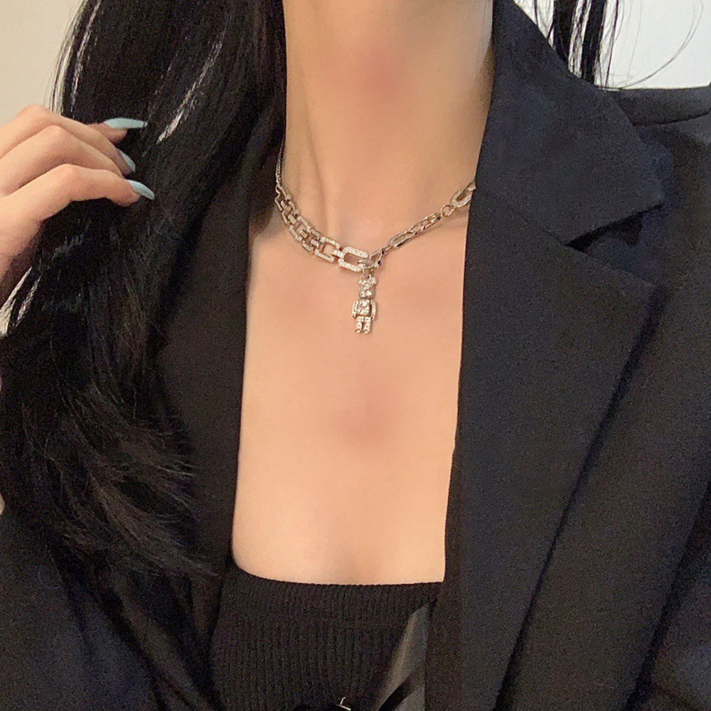 Vòng cổ sợi xích mặt hình gấu dễ thương phong cách hip hop Hàn Quốc cho nữ