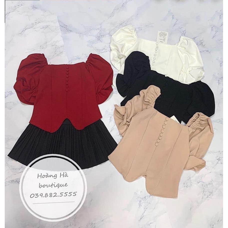 Áo khuy Cổ vuông tay bồng mới xinh xắn