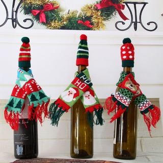 Trang trí chai rượu vang đỏ dệt kim Giáng sinh Christmas Knitted Red Wine Bottle Decor