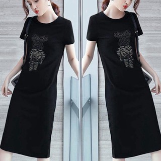 Đầm thun suông cổ tròn, ngắn tay, hàng chính hãng, dáng dài trùm gối (48kg-80kg)