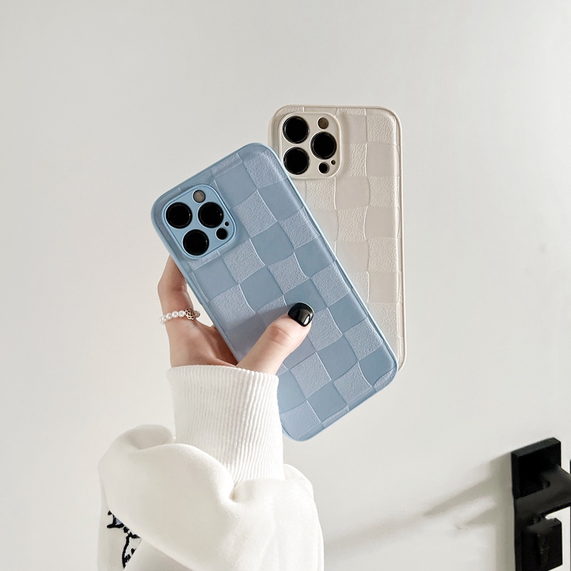 Ốp Điện Thoại Da Viền Silicon Dẻo Họa Tiết Kẻ Ô Đơn Giản Chống Sốc Cho iPhone 14 13 12 11 Pro Max XS XR X 8 7 Plus + SE 2020