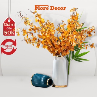Lọ hoa, bình hoa phong cách Bắc Âu hình trụ viền vàng sang trọng Fiore