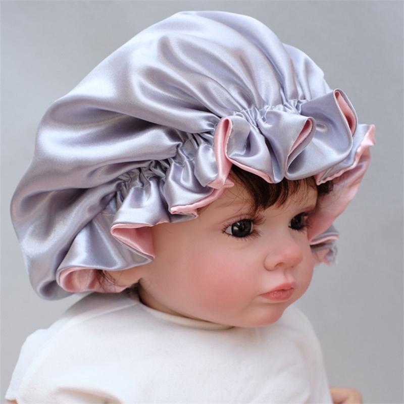 Mũ Trùm Đầu Bằng Satin Co Giãn Họa Tiết Hoa Anh Đào Dùng Khi Tắm Cho Bé