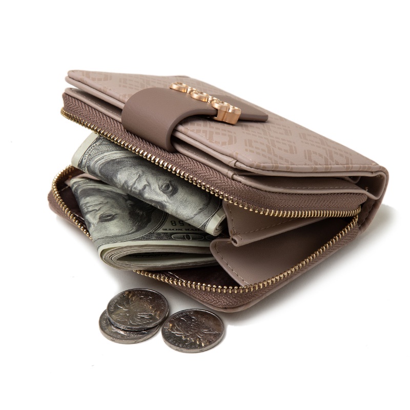 Ví Da PU Dáng Ngắn Phối Khóa Kéo Thời Trang Cho Nữ Giá Đỡ