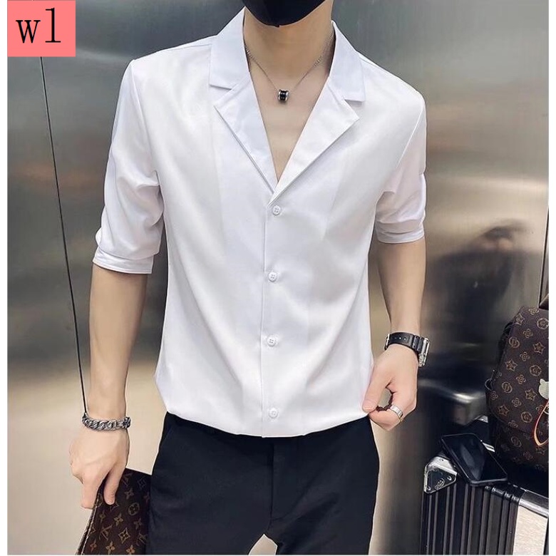 Áo Sơ Mi Tay Lửng Cổ V Thời Trang Dành Cho Nam